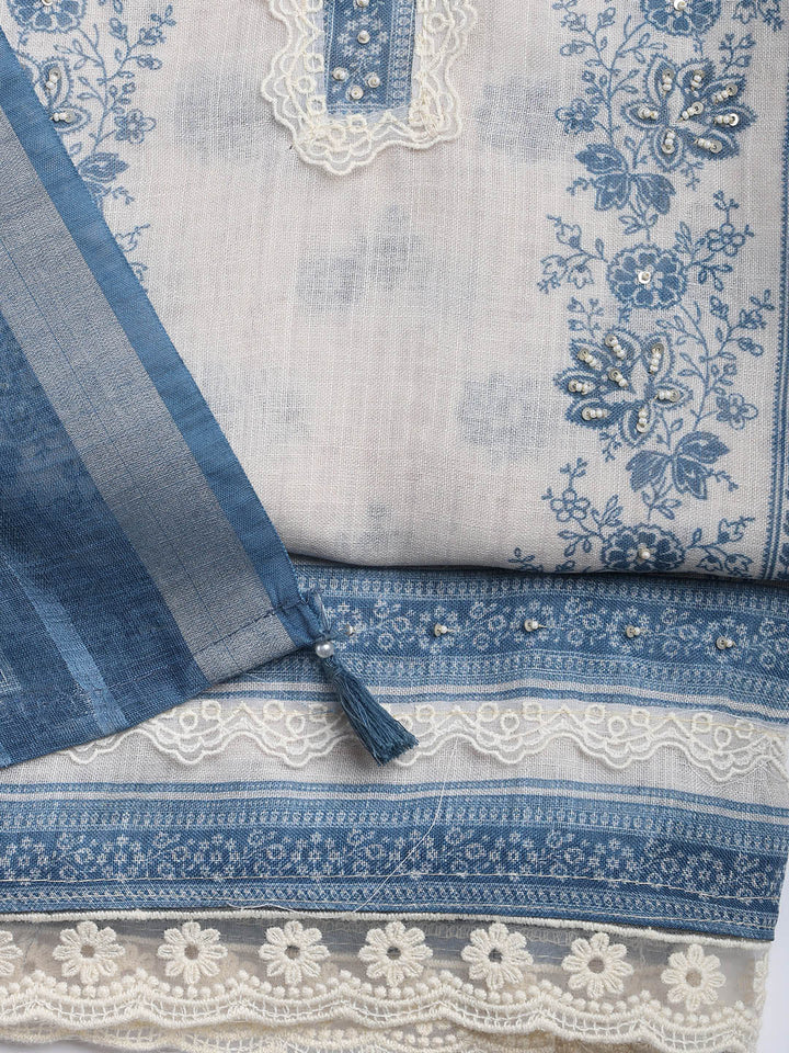 Printed Linen Unstitched Suit Piece With Dupatta