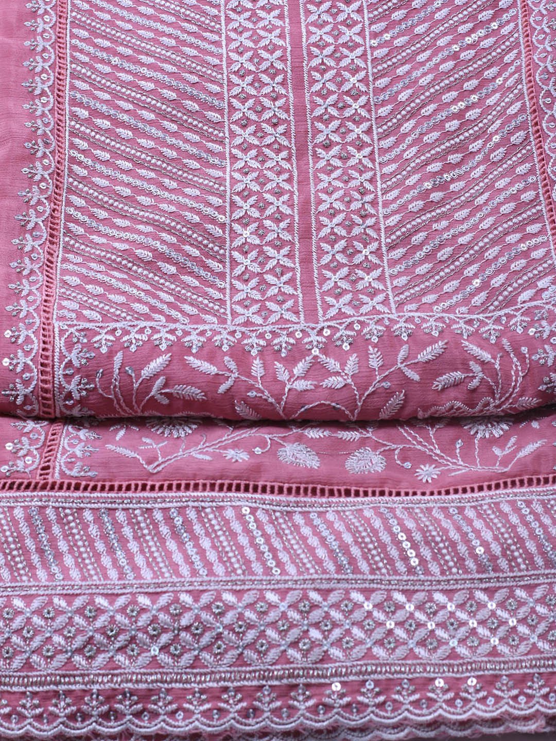Embroidered Art Silk Unstitched Suit Piece With Dupatta