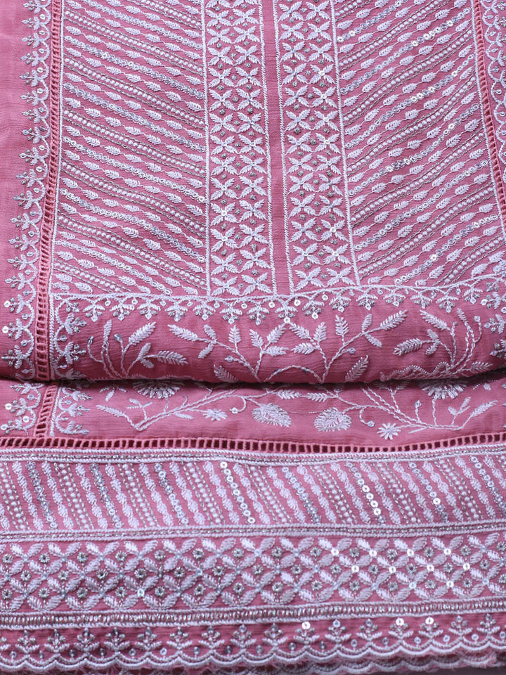 Embroidered Art Silk Unstitched Suit Piece With Dupatta