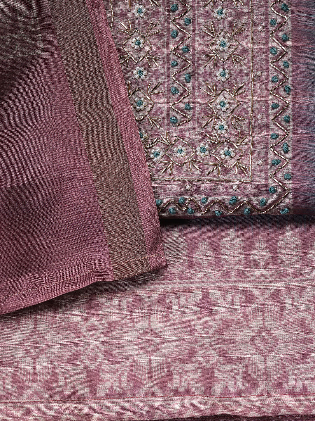 Embroidered Chanderi Unstitched Suit Piece With Dupatta