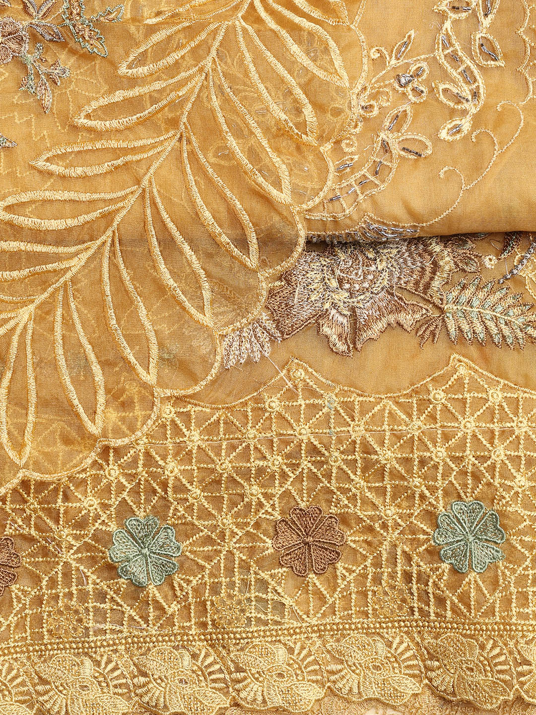 Neck Embroidered Organza Unstitched Suit Piece With Dupatta