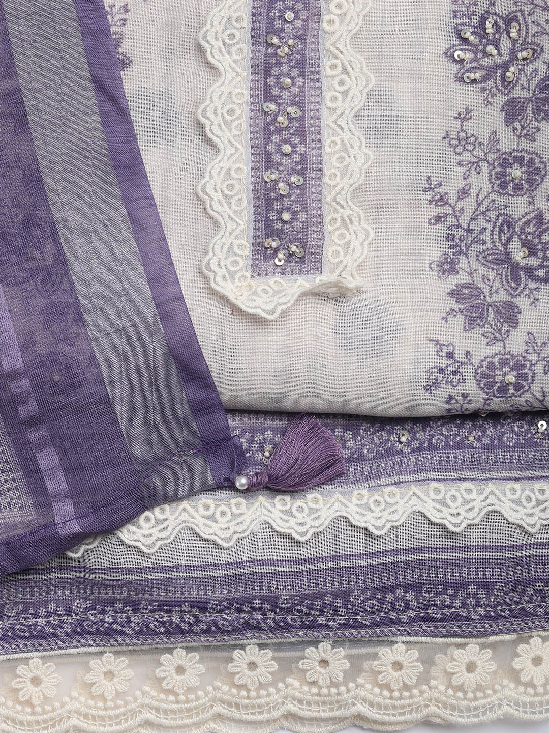 Printed Linen Unstitched Suit Piece With Dupatta