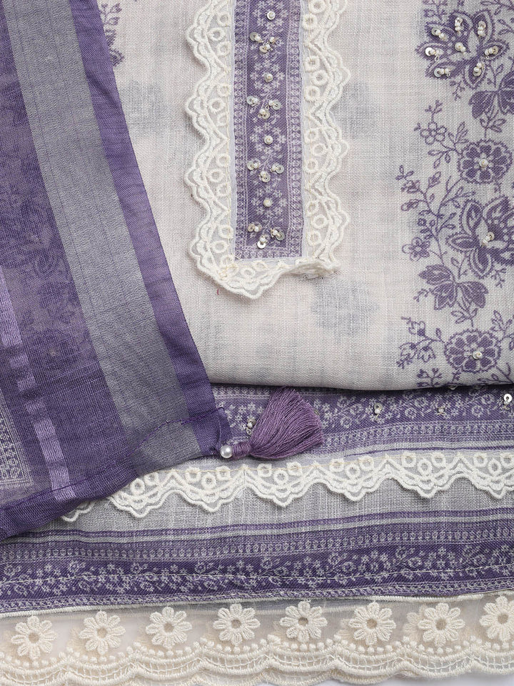 Printed Linen Unstitched Suit Piece With Dupatta
