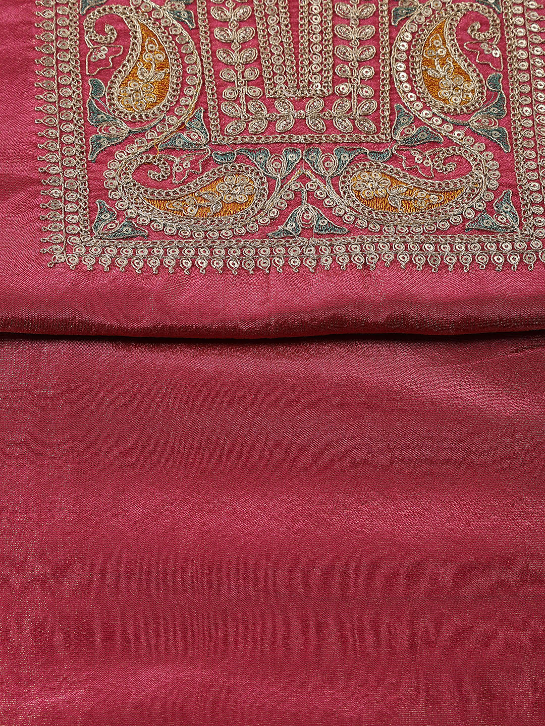 Neck Embroidered Tissue Unstitched Suit With Dupatta