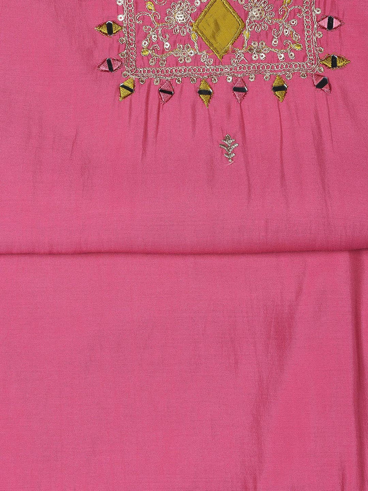 Neck Embroidery Chanderi Unstitched Suit With Dupatta