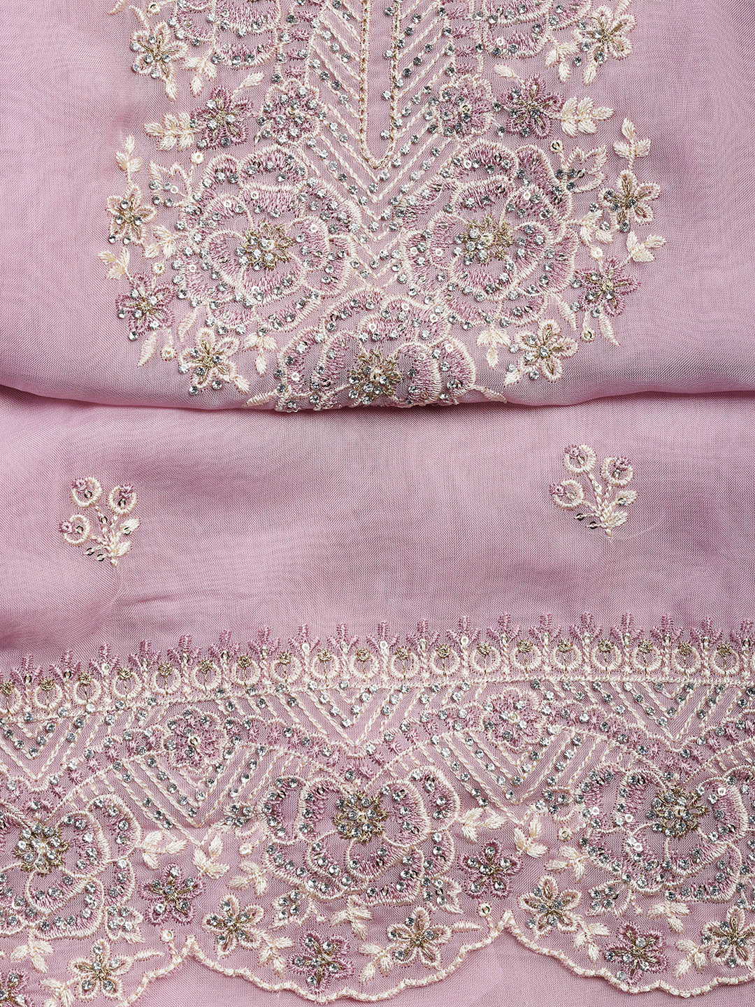 Embroidered Chanderi Unstitched Suit Piece With Dupatta