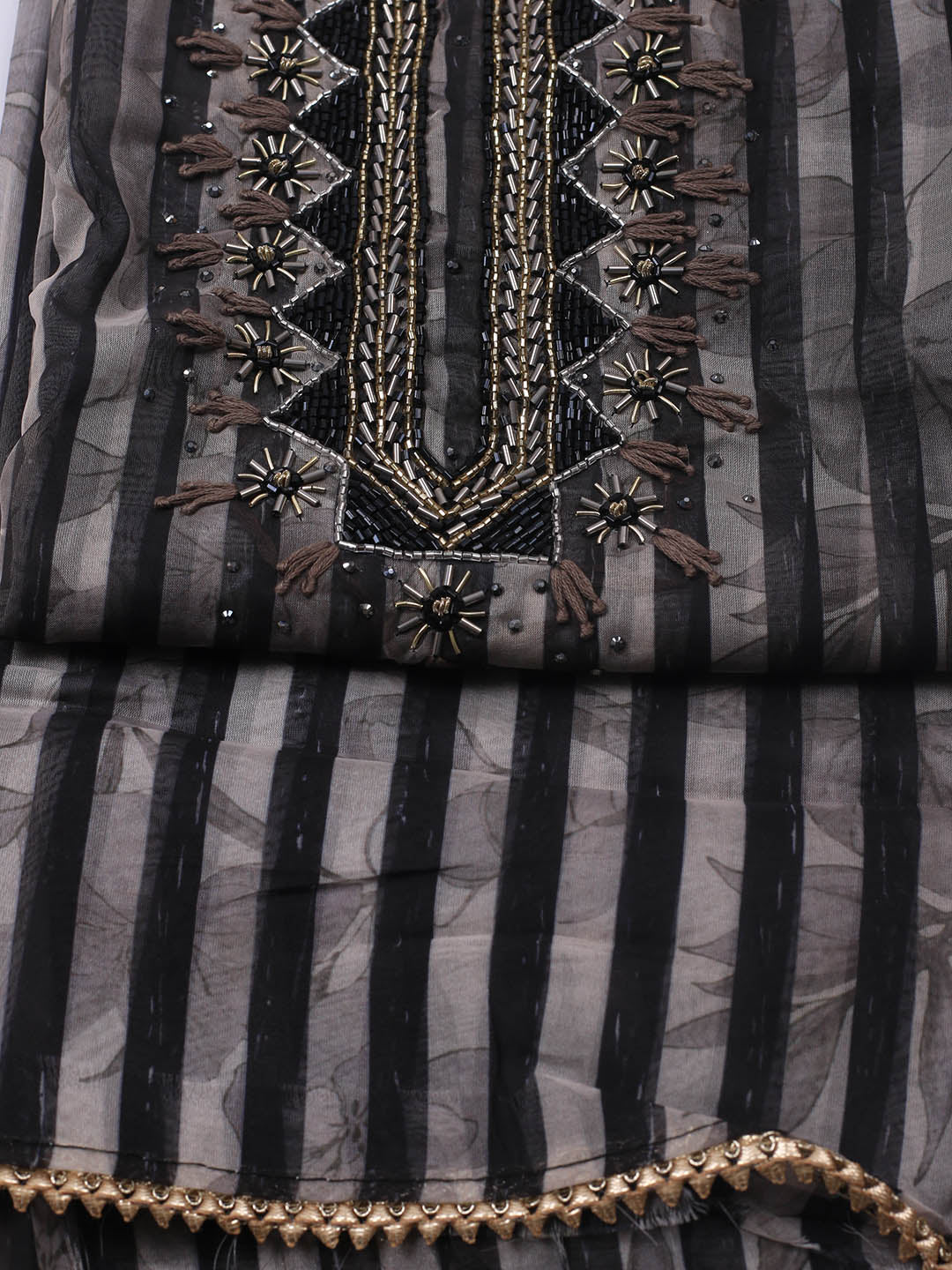 Neck Embroidery Chanderi Unstitched Suit With Dupatta