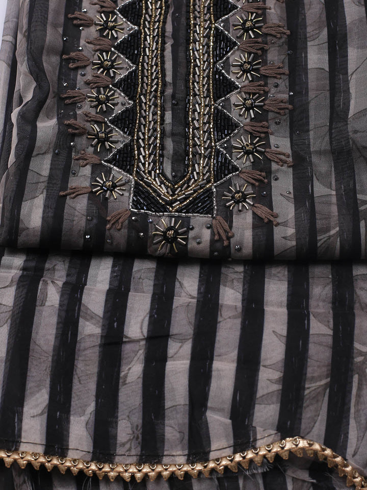 Neck Embroidery Chanderi Unstitched Suit With Dupatta