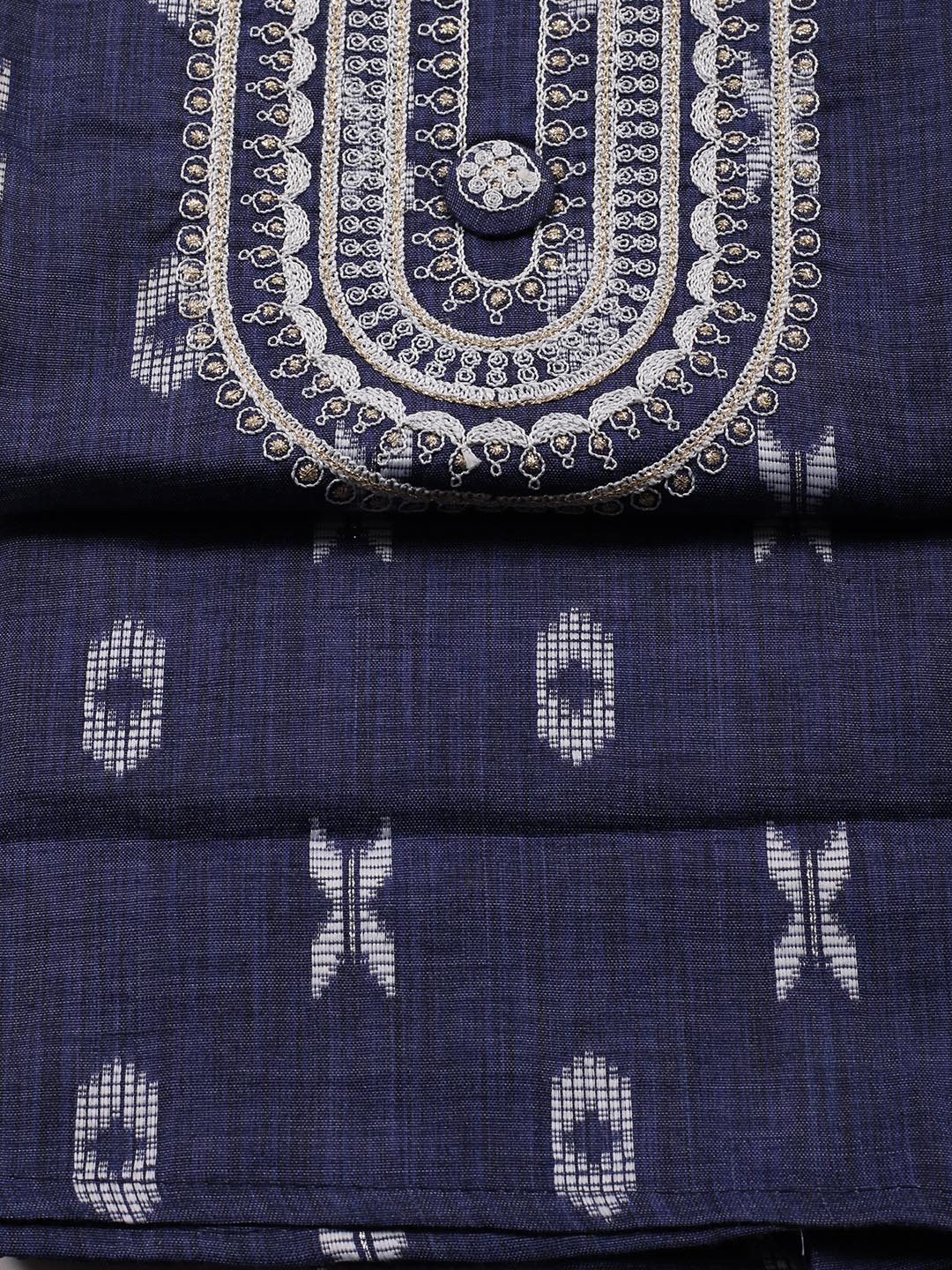 Neck Embroidered Cotton Blend Unstitched Suit Piece With Dupatta