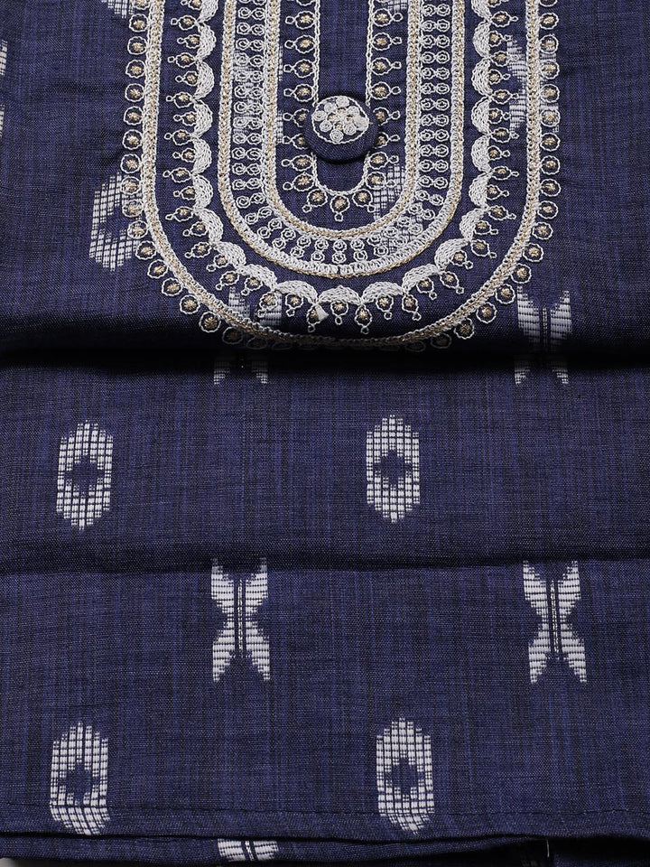 Neck Embroidered Cotton Blend Unstitched Suit Piece With Dupatta