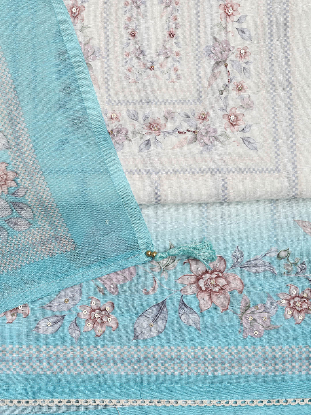 Printed Linen Unstitched Suit Piece With Dupatta