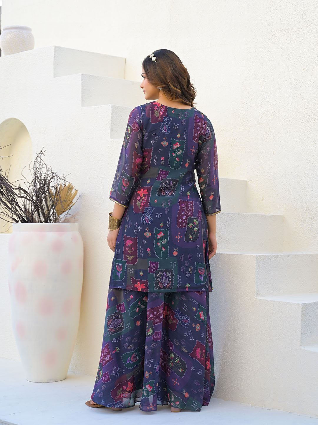 Digital Printed Organza Kurta With Palazzo &amp; Dupatta