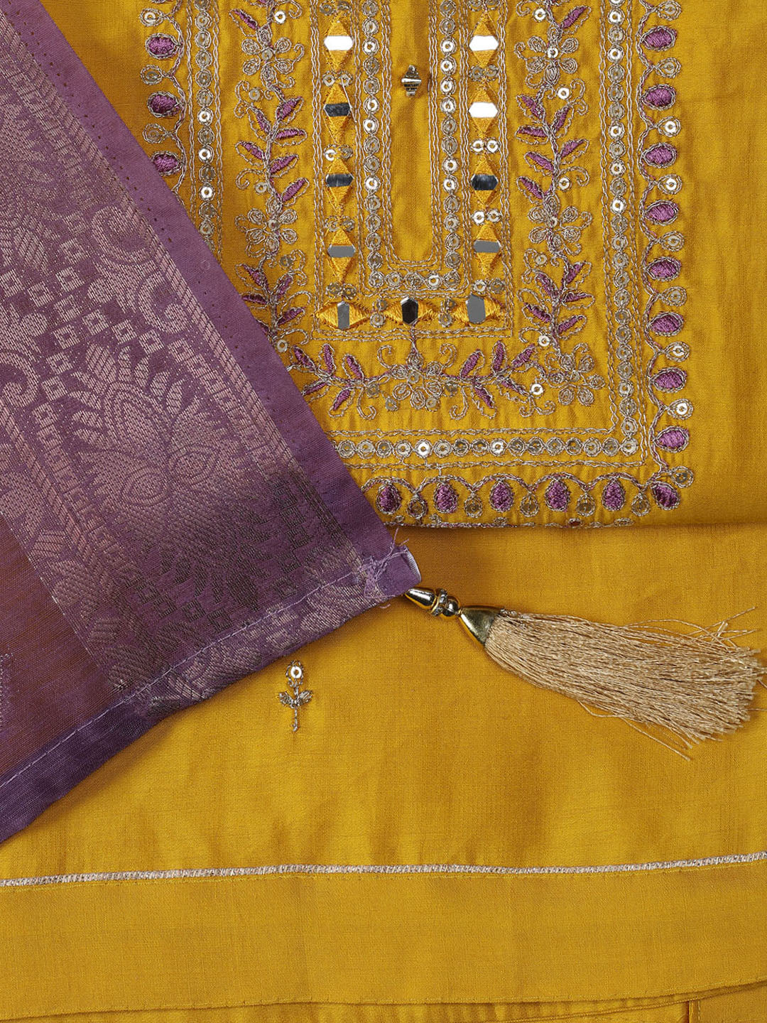 Neck Embroidery Chanderi Unstitched Suit With Dupatta