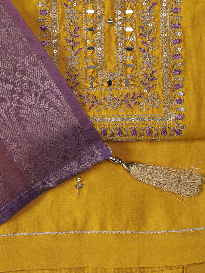 Neck Embroidery Chanderi Unstitched Suit With Dupatta