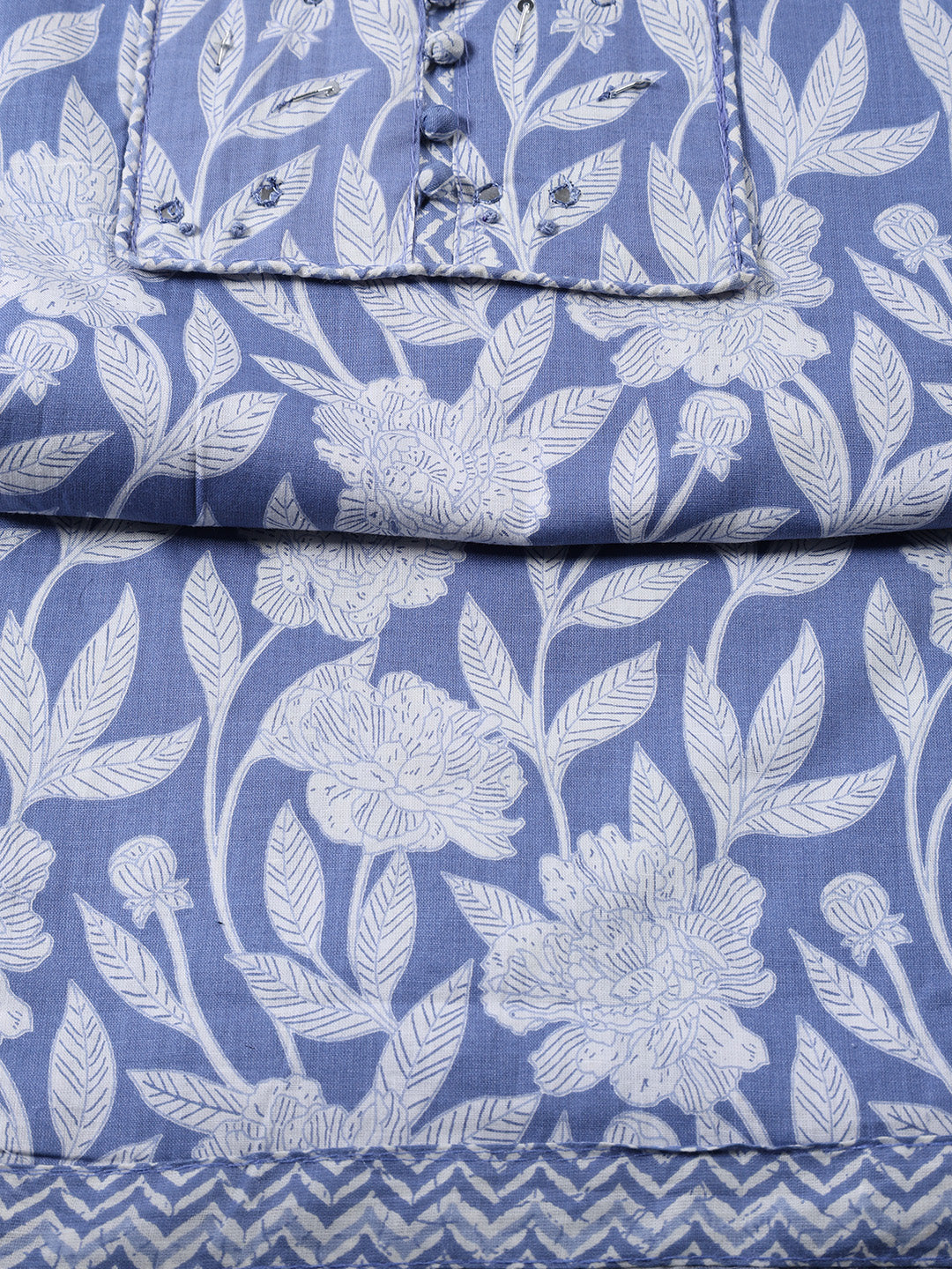Printed Cotton Blend Unstitched Suit With Dupatta