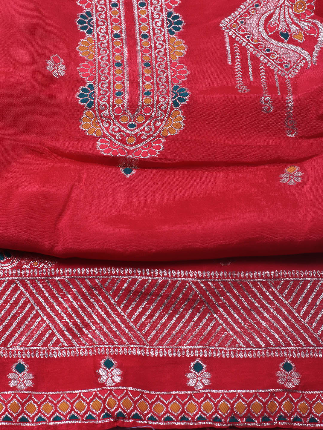 Neck Embroidery Chanderi Unstitched Suit With Dupatta