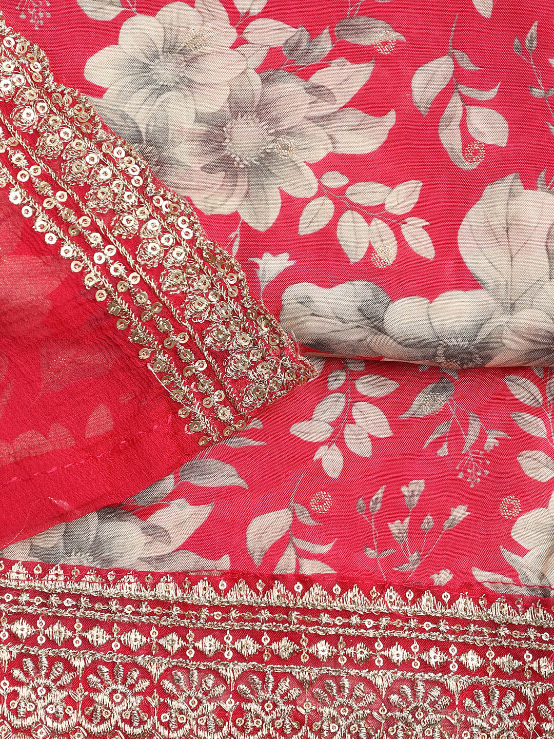 Printed Embroidered Muslin Unstitched Suit With Dupatta