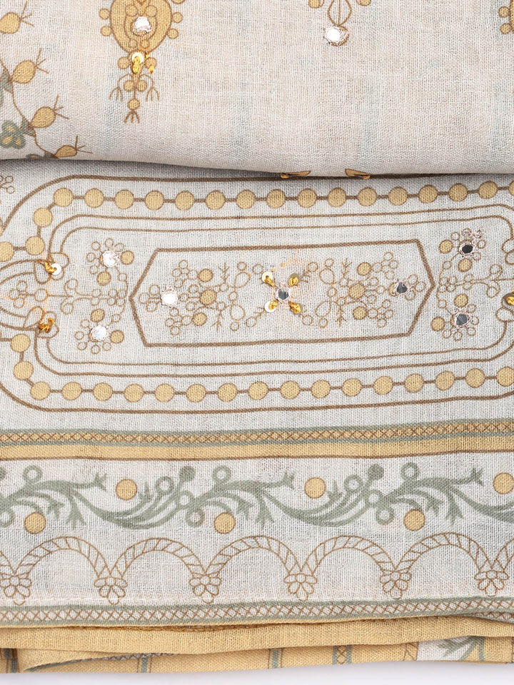 Printed Linen Unstitched Suit With Dupatta