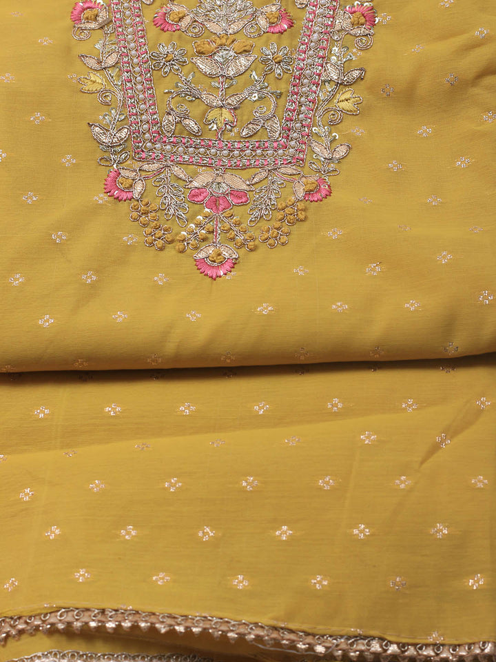 Neck Embroidery Chanderi Unstitched Suit With Dupatta