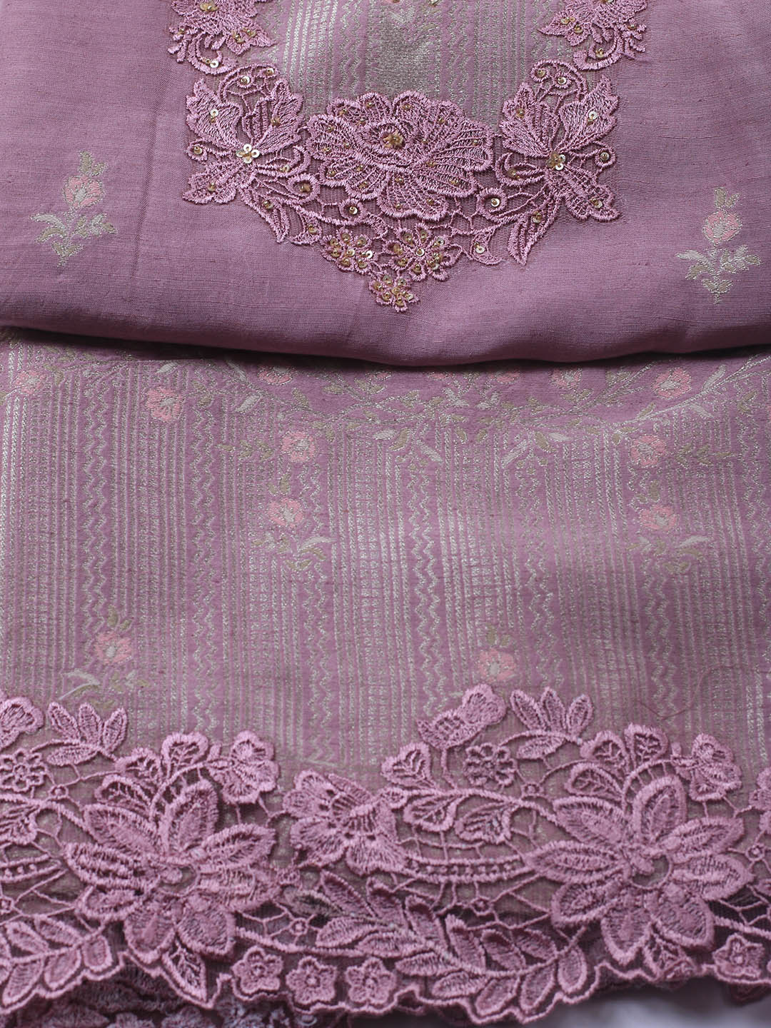 Embroidery Linen Unstitched Suit With Dupatta
