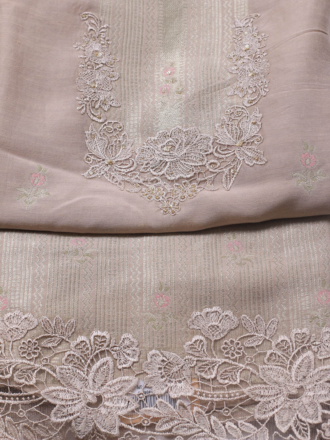 Embroidery Linen Unstitched Suit With Dupatta