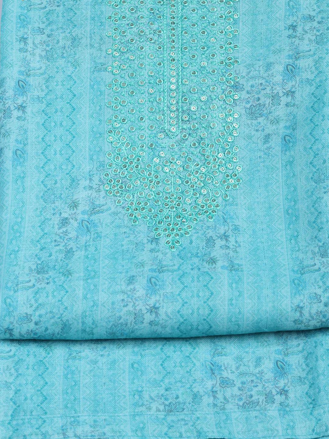 Neck Embroidery Linen Unstitched Suit With Dupatta
