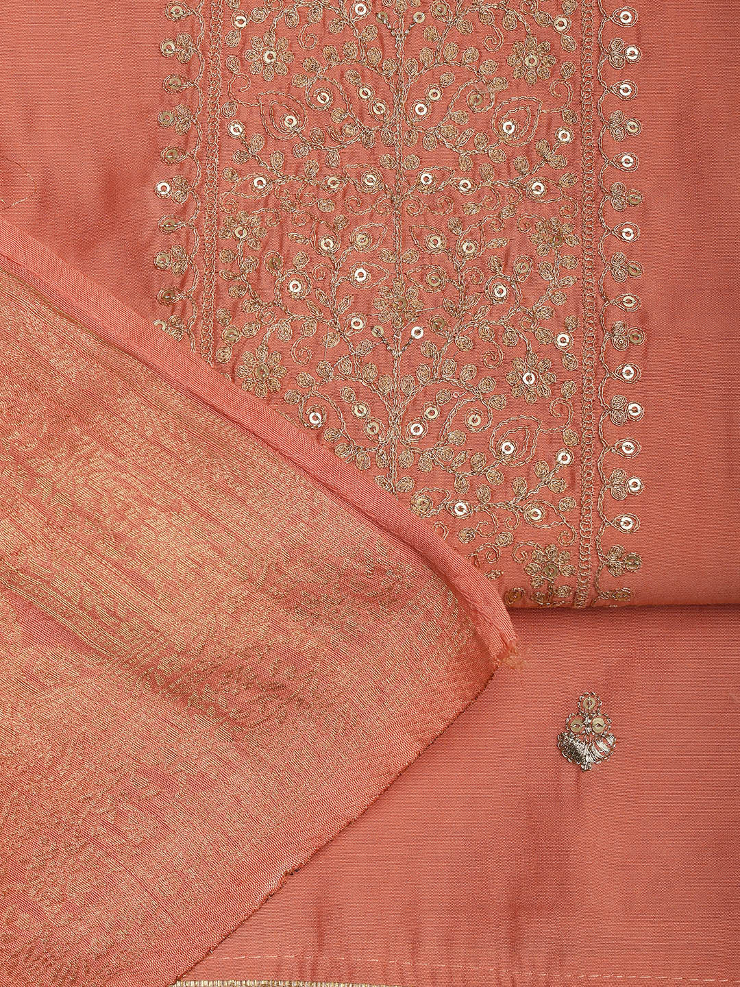 Embroidered Chanderi Unstitched Suit Piece With Dupatta