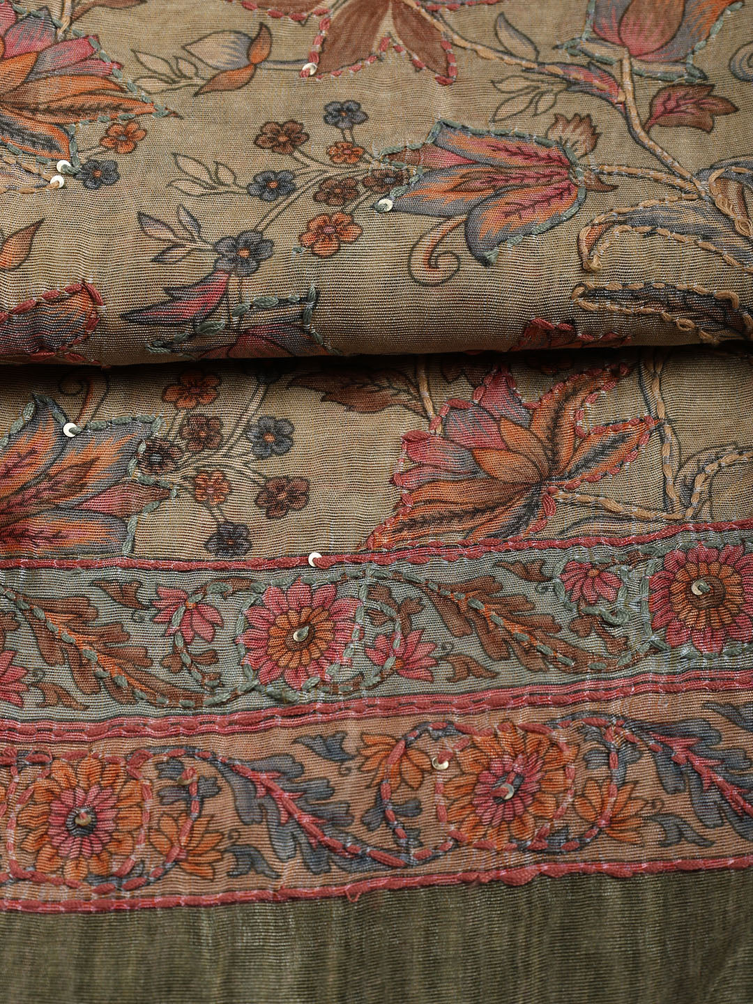 Kantha Work Chanderi Unstitched Suit With Dupatta