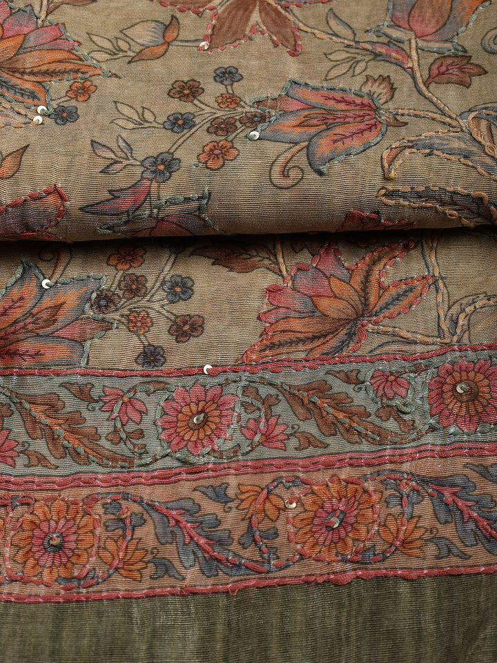 Kantha Work Chanderi Unstitched Suit With Dupatta