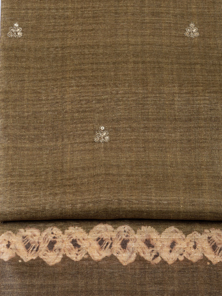 Neck Embroidered Tussar Unstitched Suit Piece With Dupatta