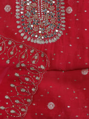 Neck Embroidered Organza Unstitched Suit With Dupatta