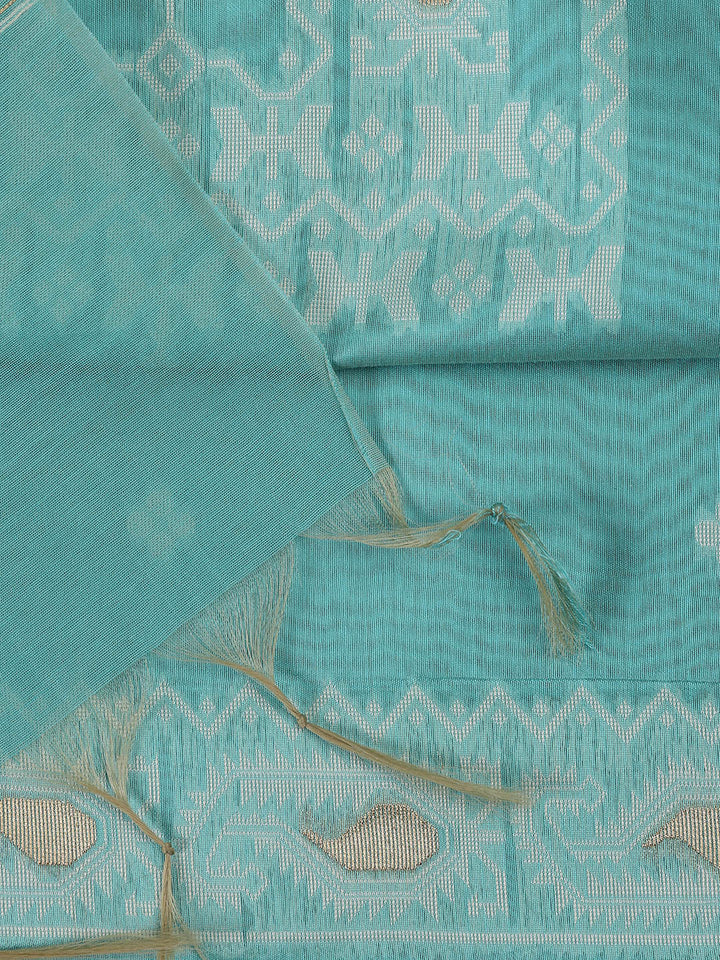 Jamdani Work Chanderi Unstitched Suit Piece With Dupatta