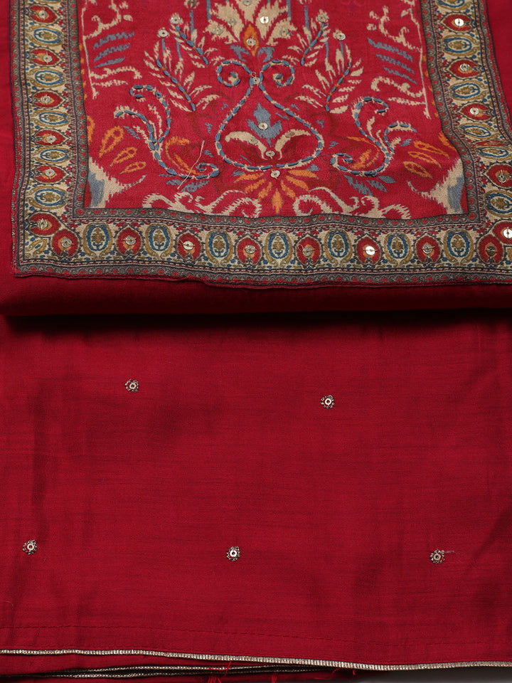 Printed Chanderi Unstitched Suit Piece With Dupatta