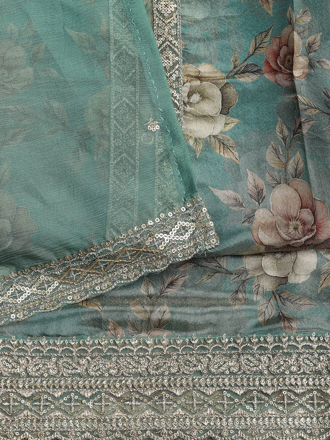 Patch Neck Art Silk Unstitched Suit With Dupatta