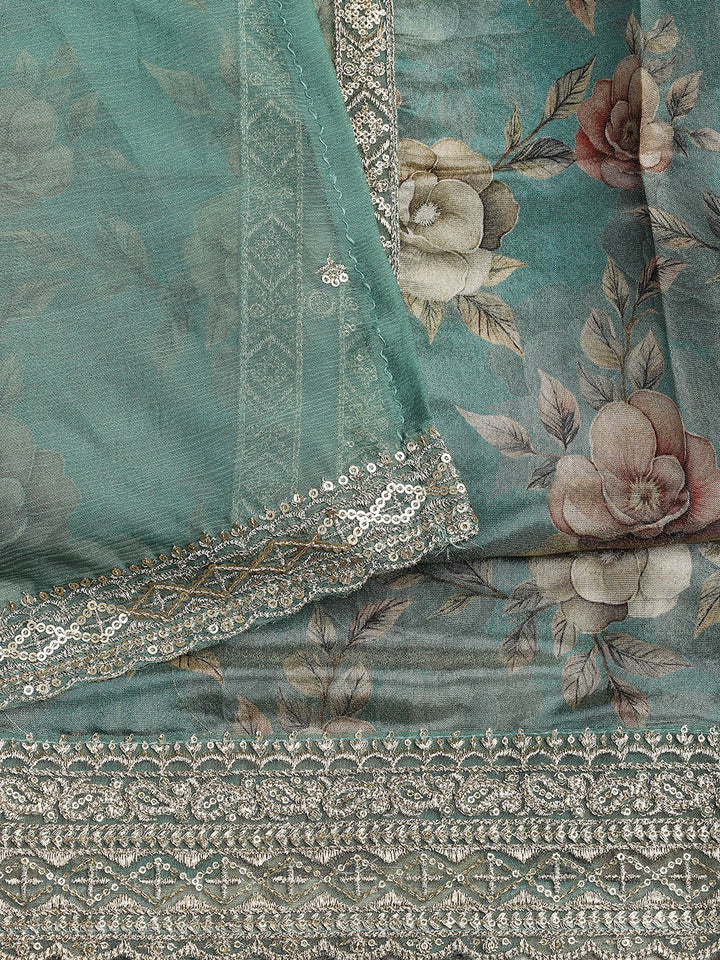 Patch Neck Art Silk Unstitched Suit With Dupatta