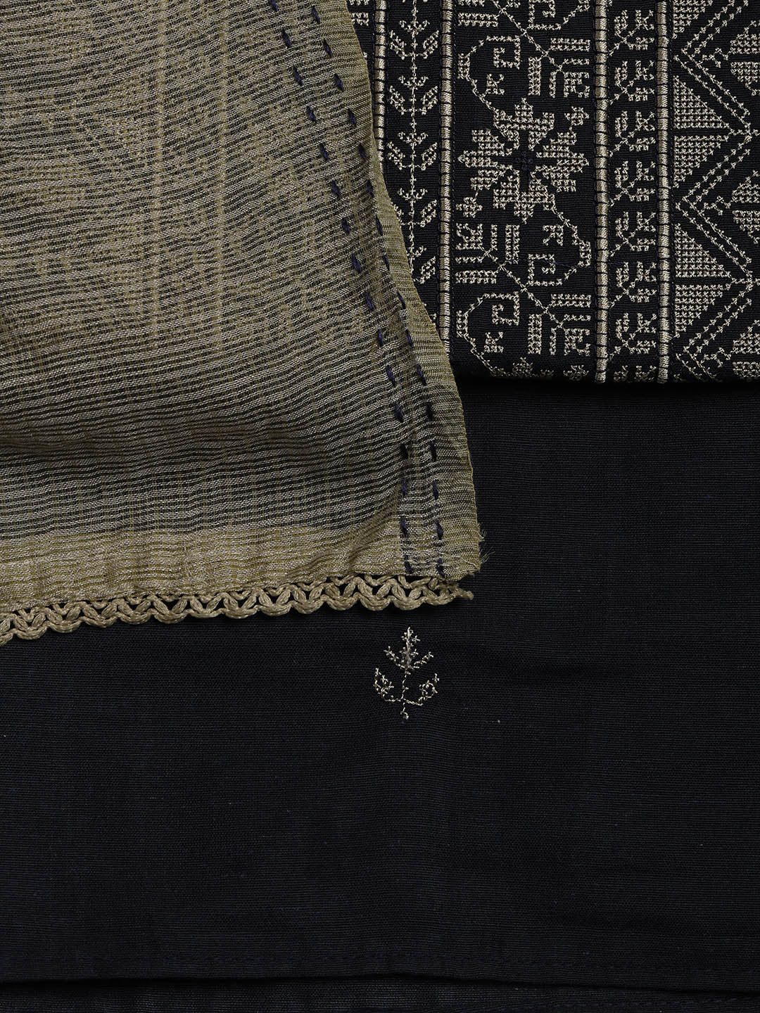 Embroidered Cotton Blend Unstitched Suit Piece With Dupatta