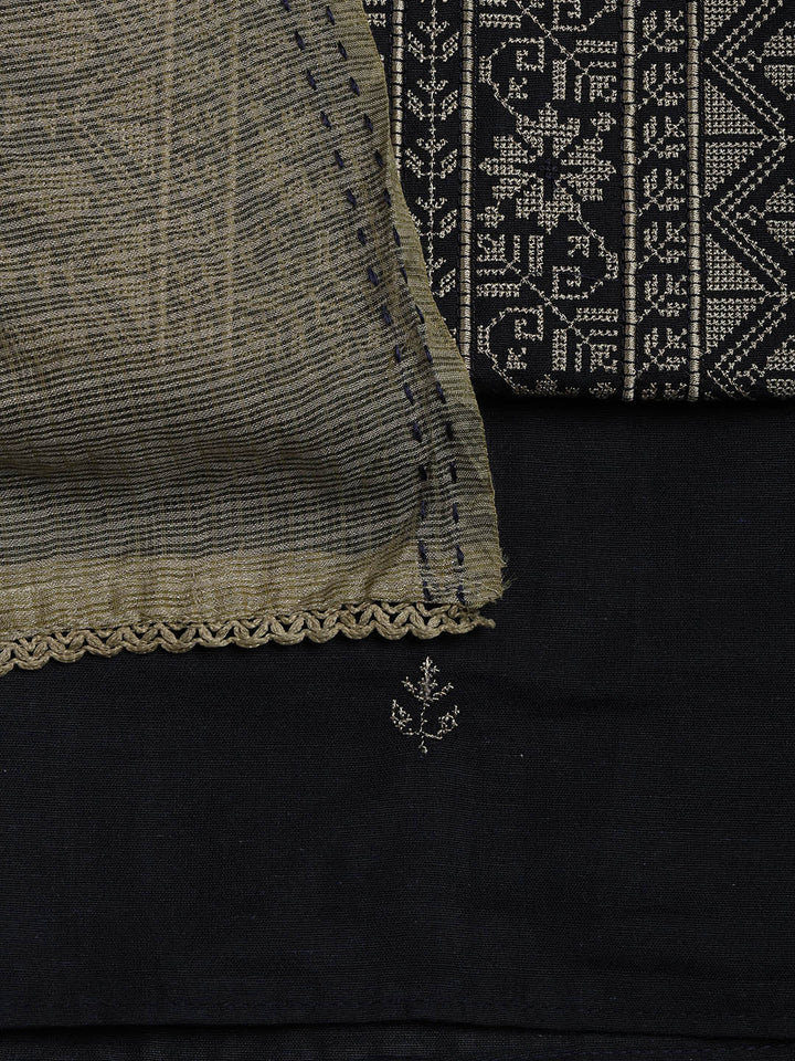 Embroidered Cotton Blend Unstitched Suit Piece With Dupatta