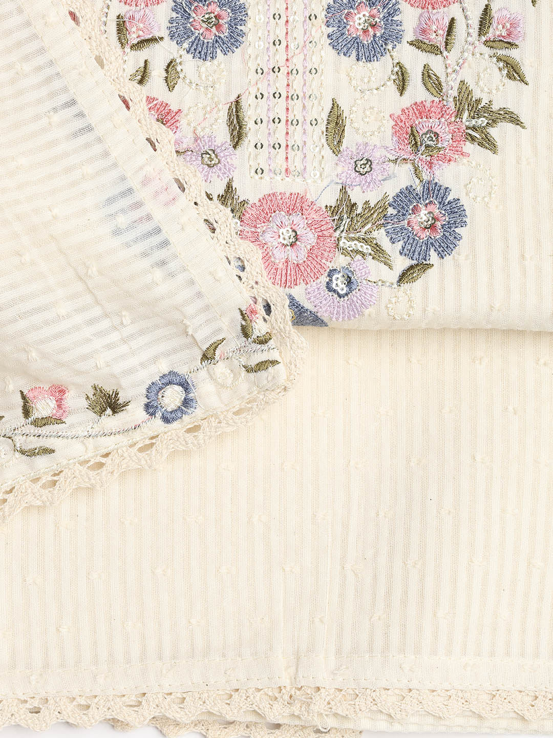 Neck Embroidered Cotton Blend Unstitched Suit With Dupatta