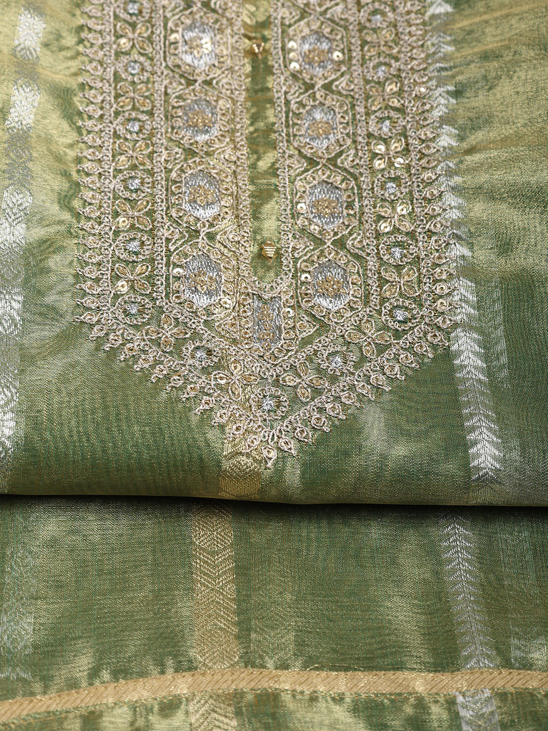 Neck Embroidered Tissue Unstitched Suit With Dupatta