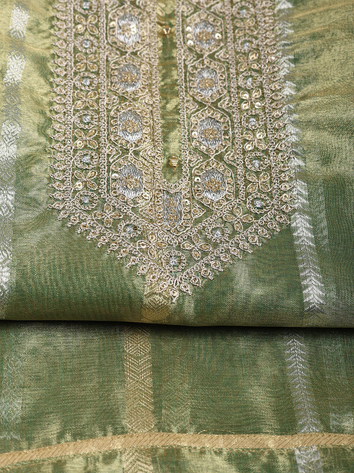 Neck Embroidered Tissue Unstitched Suit With Dupatta