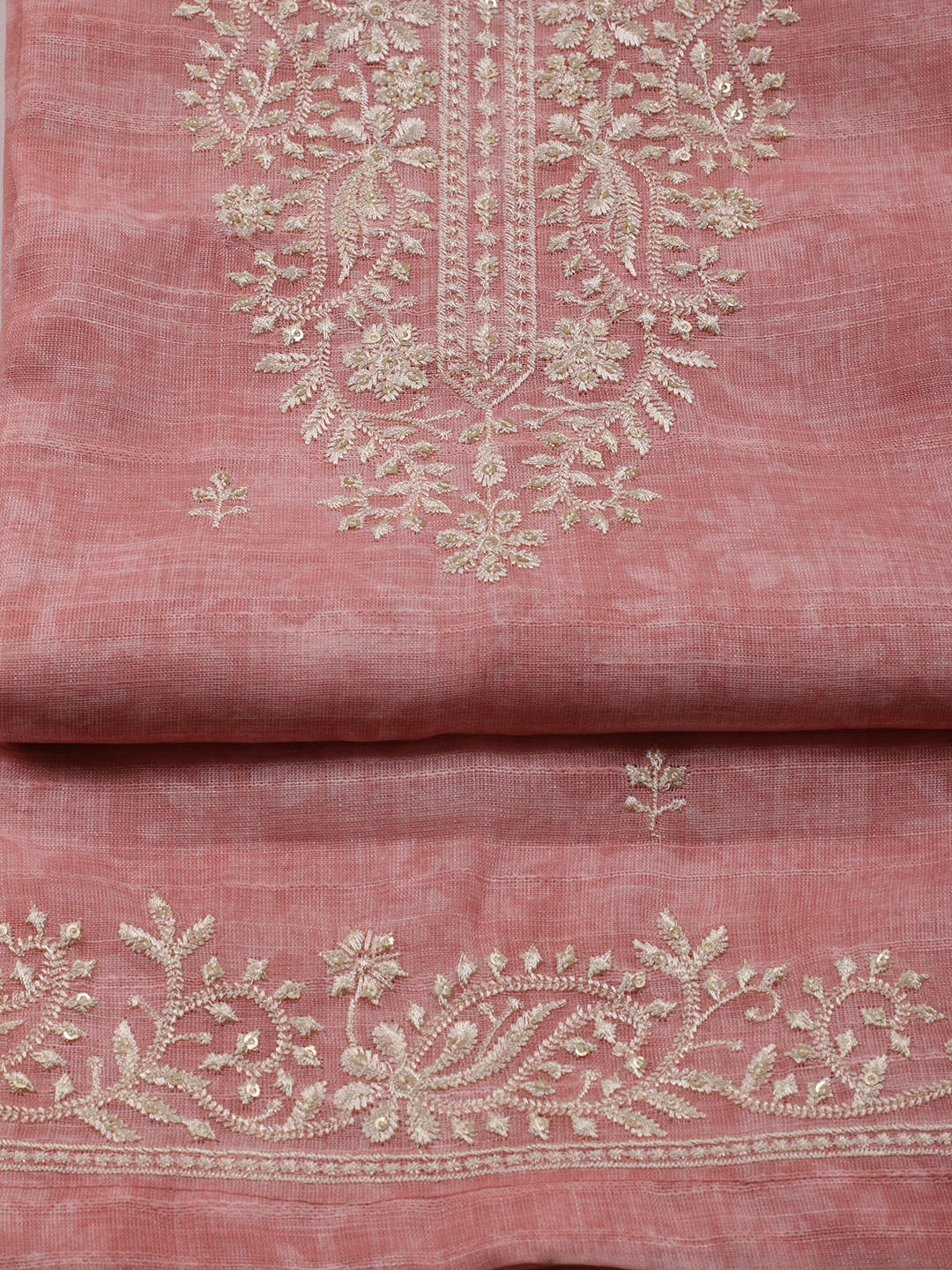 Neck Embroidered Chanderi Unstitched Suit With Dupatta