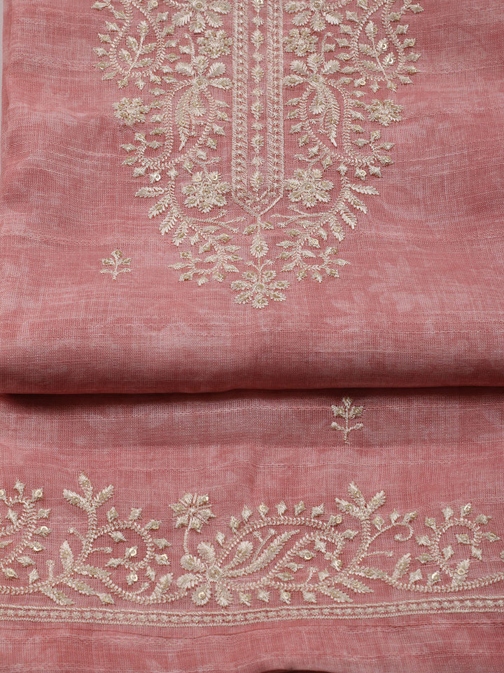 Neck Embroidered Chanderi Unstitched Suit With Dupatta