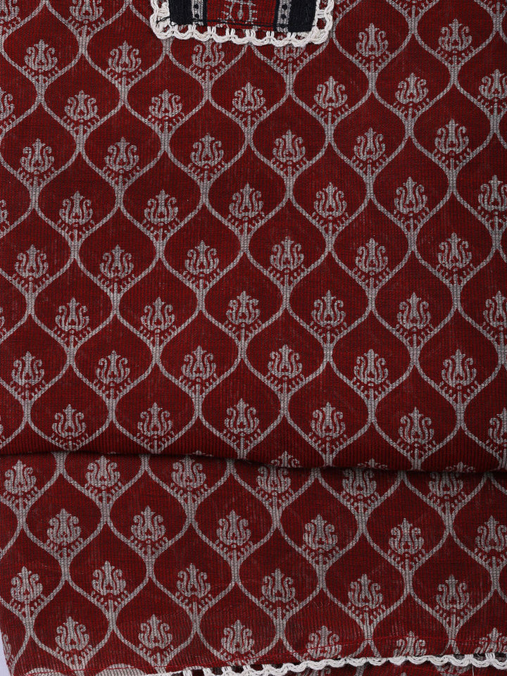 Printed Cotton Blend Unstitched Suit With Dupatta
