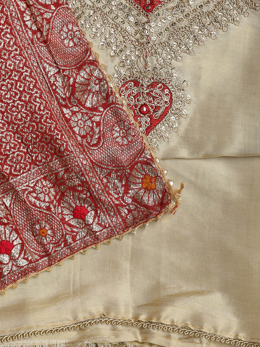 Neck Embroidery Chanderi Unstitched Suit With Dupatta