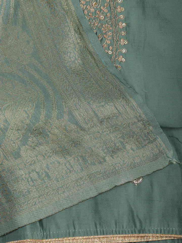 Embroidered Chanderi Unstitched Suit Piece With Dupatta