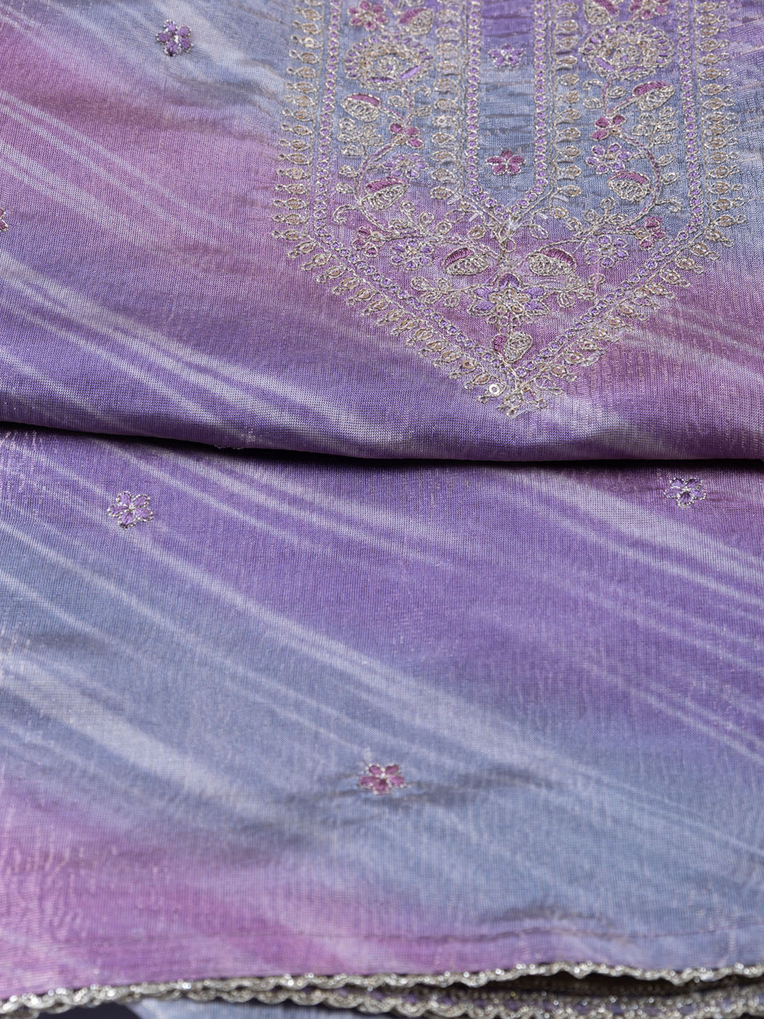 Neck Embroidery Tissue Unstitched Suit Piece With Dupatta