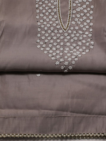 Neck Embroidered Chanderi Unstitched Suit With Dupatta