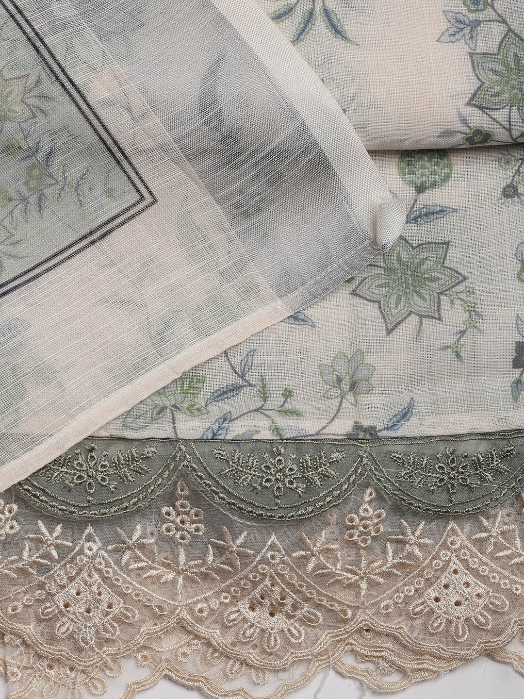 Patch Neck Linen Unstitched Suit Piece With Dupatta