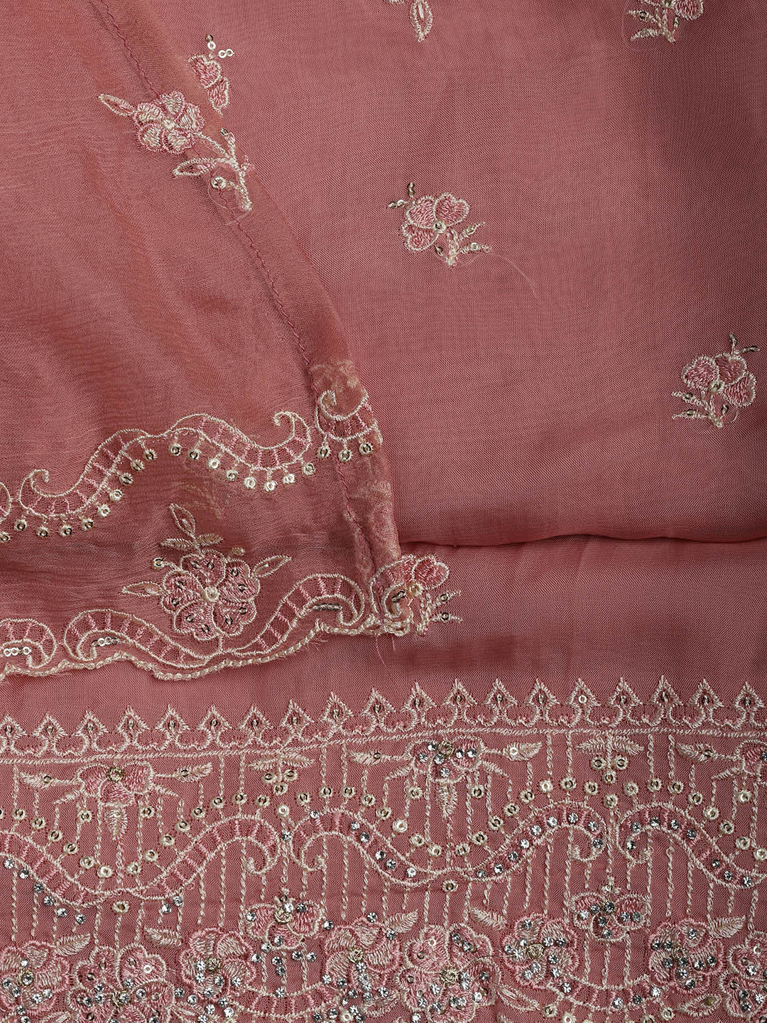 Embroidered Chanderi Unstitched Suit Piece With Dupatta