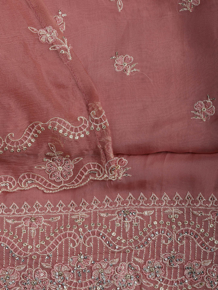 Embroidered Chanderi Unstitched Suit Piece With Dupatta